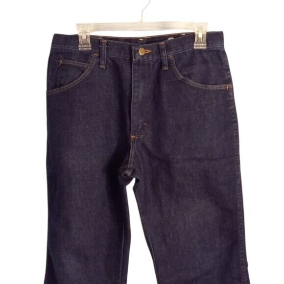 Wrangler 32 x 27 Jeans Rugged Wear Mens Dark Blue Denim Altered - Picture 2 of 13